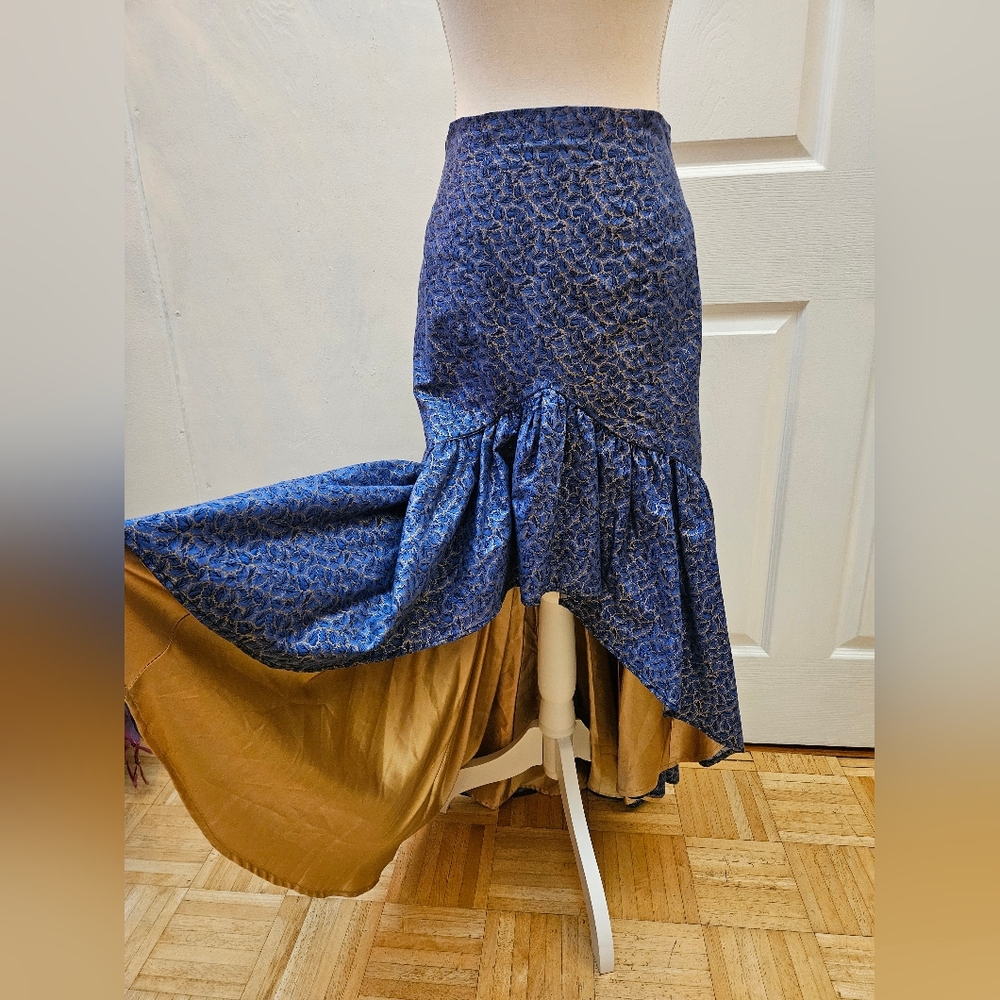 Free People Blue and Gold High Low Skirt